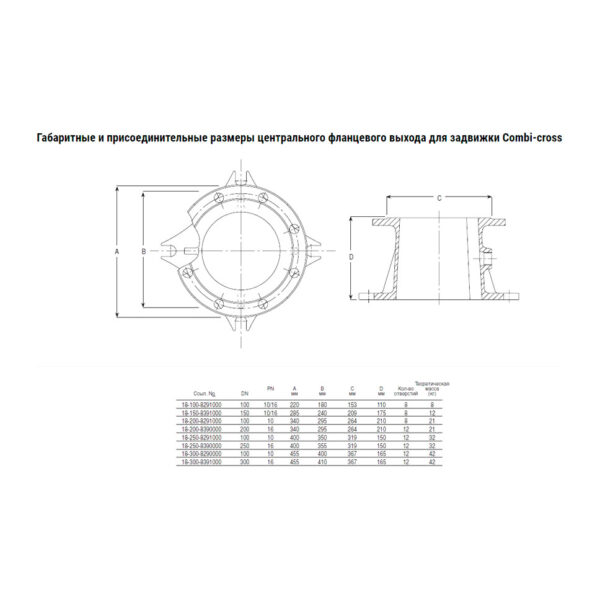 Фланцевый центральный выходной патрубок AVK для задвижек COMBI-CROSS DN200/100 PN10