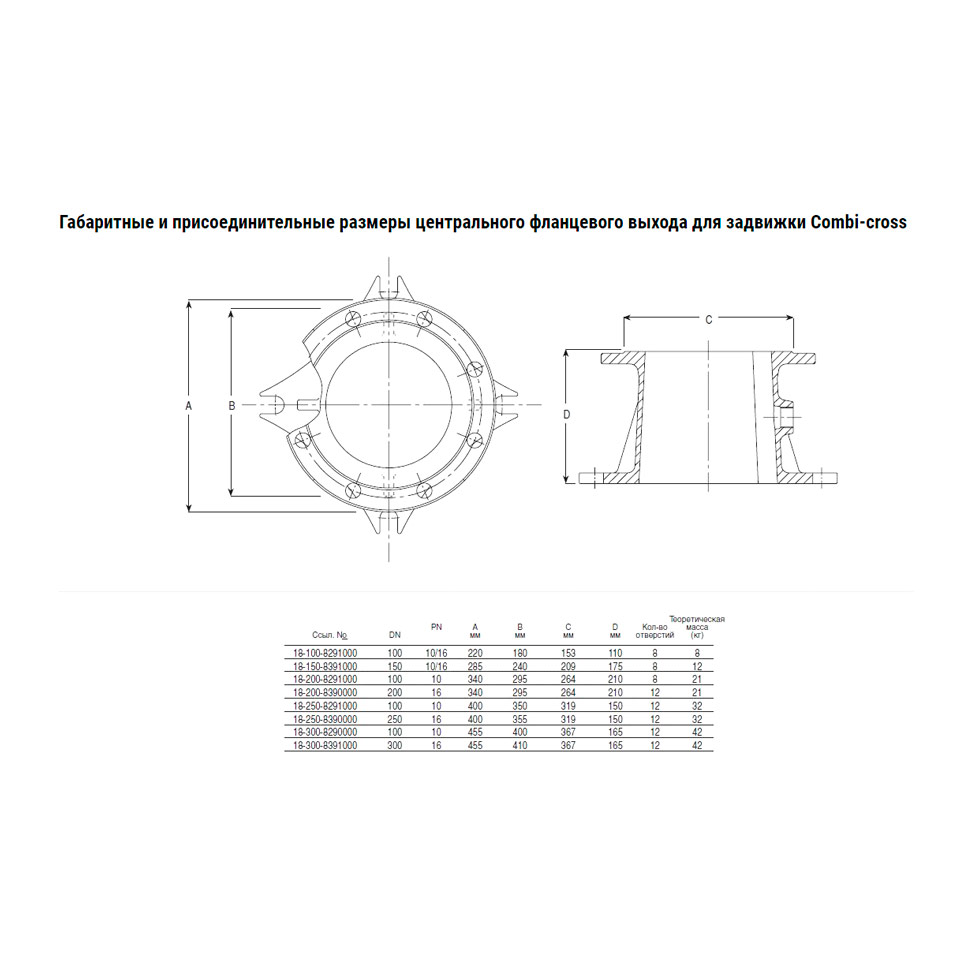 Фланцевый центральный выходной патрубок AVK для задвижек COMBI-CROSS DN300/300 PN16